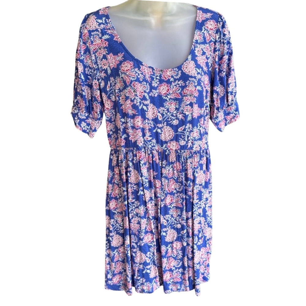 LOFT Blue Floral Puff Sleeve Dress Size 4